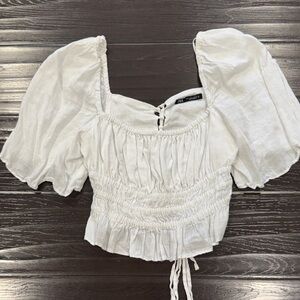 Zara White Lace-Up Women's Top